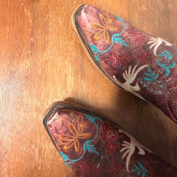 HTF CORRAL Teens Maroon Embroidered Western Cowboy Boots Bird Floral Sz. 3 - Picture 6 of 6